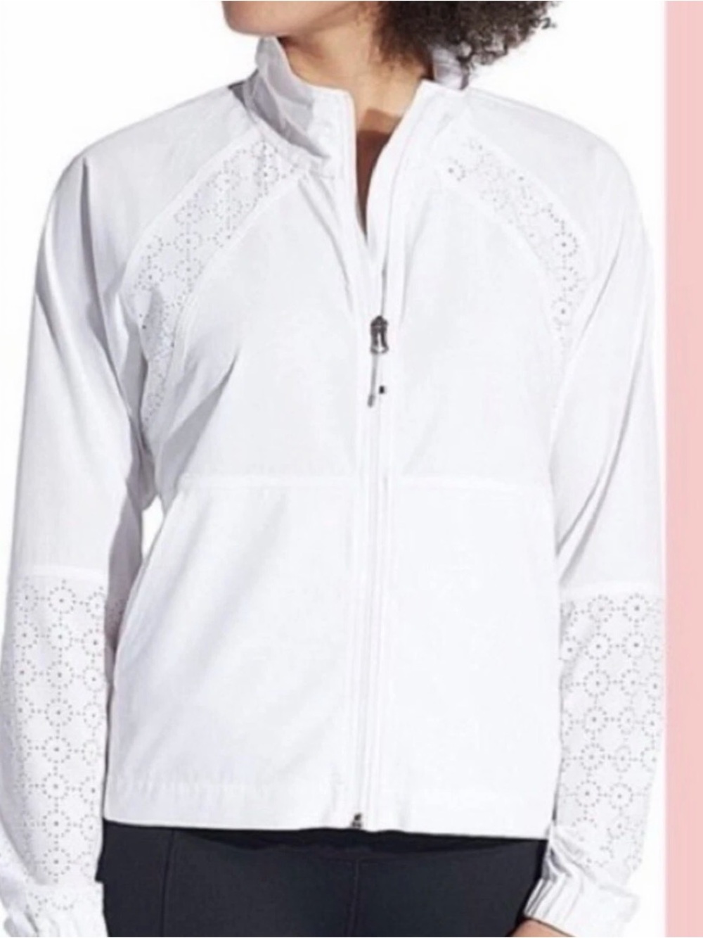 CALIA by Carrie Underwood White Eyelet-Panel Zip Jacket Size M